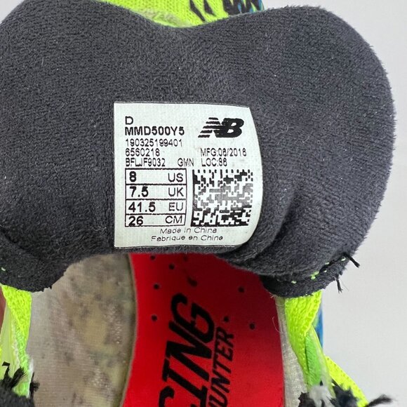 New Balance MMD500Y5 Track & Field Spikes Size 8 US Mens Neon‎ Green/Blue - Picture 3 of 16